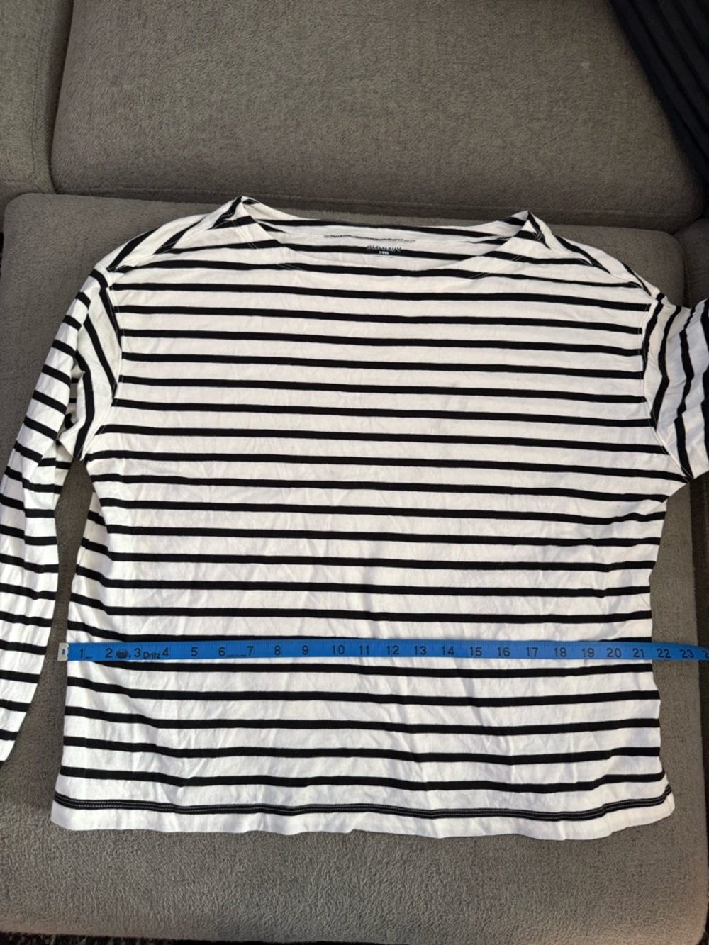 Old Navy Black & White Stripe Boat Neck Long Sleeve Top Large T - Picture 7 of 9